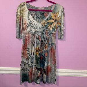 Forever 21 y2k 2000 all over graphic fairy grunge Ed hardy print dress floral